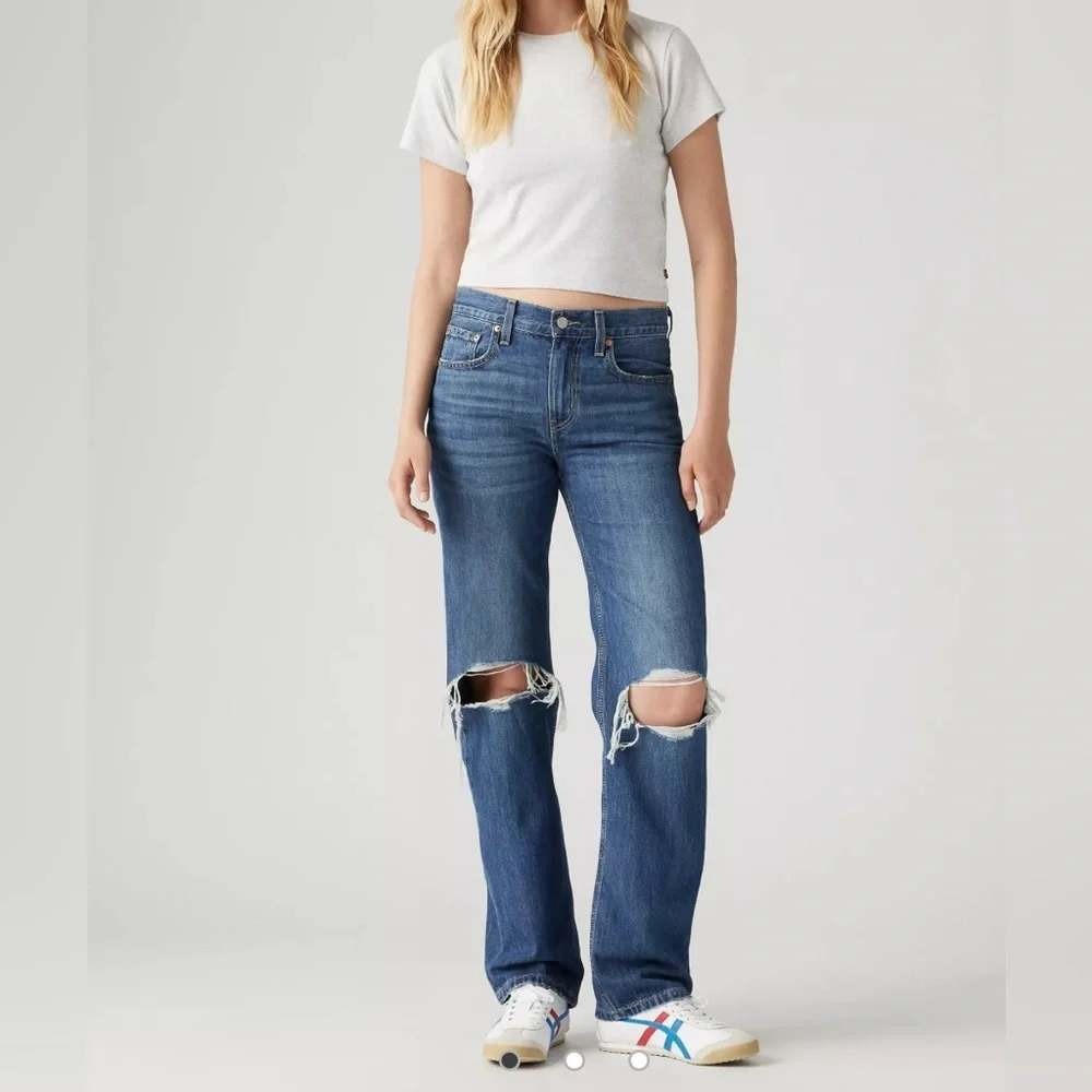 Levis Low Pro Straight Jeans 31 Distressed Blue Denim 100% Cotton NWOT Grunge